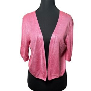 Talbots Pink Shimmery 100% Silk Open Cropped Cardigan Spring Ballet Women M